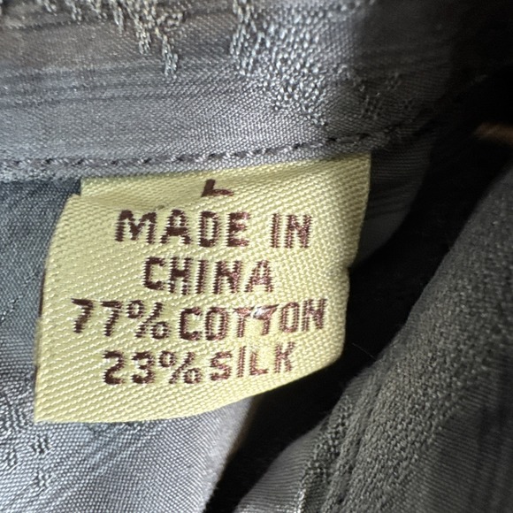 Tommy Bahama Embroidered Floral Silk Blend Long Sleeve Shirt Mens Large Gray EUC - Picture 7 of 9